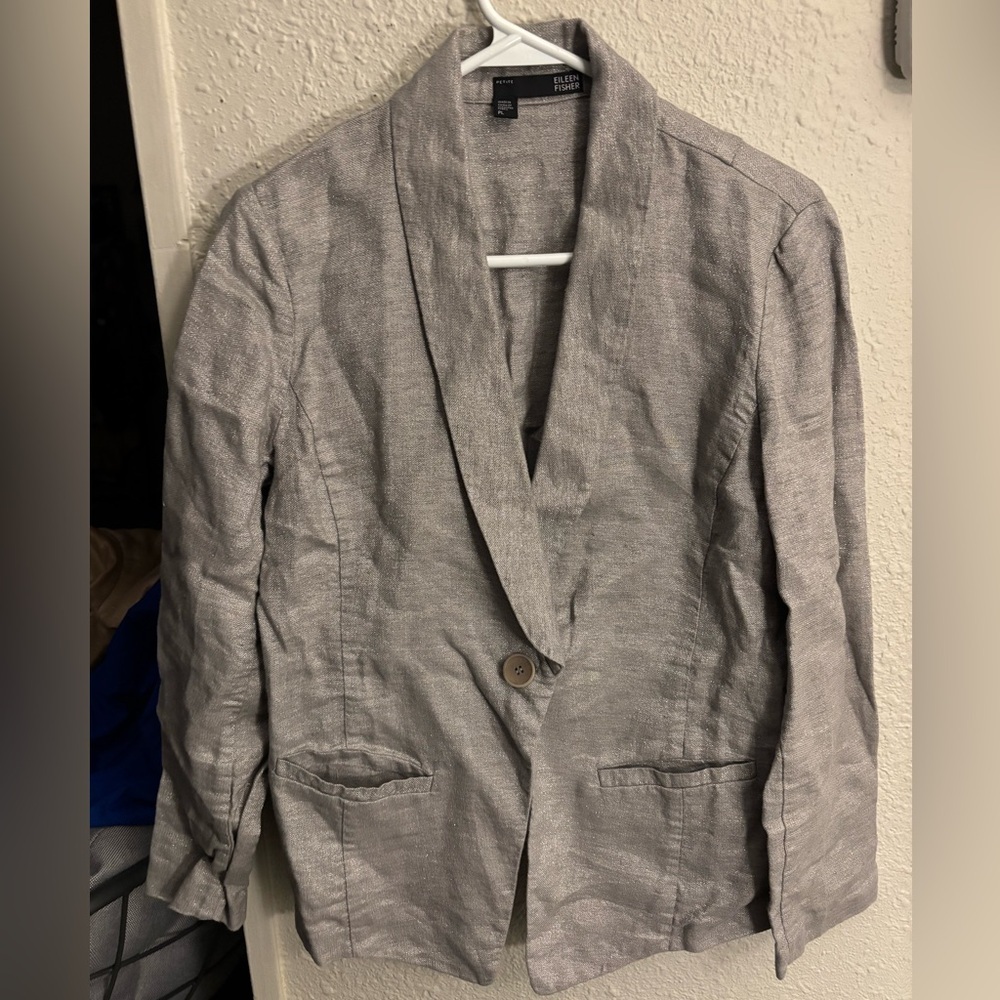 Eileen Fisher Petite Large Gray Silver Blazer Jacket